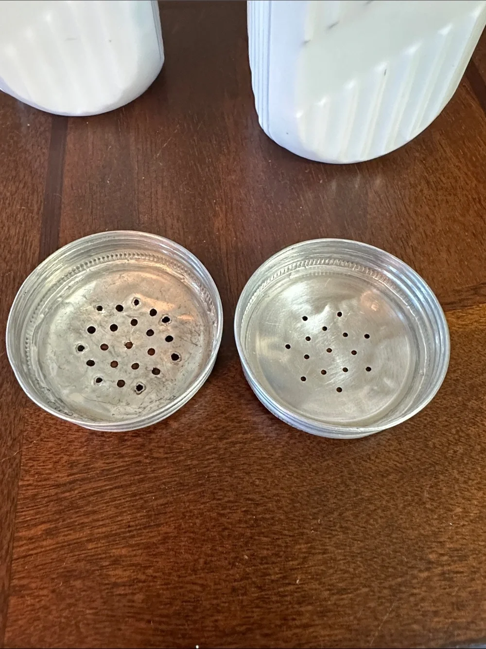 Vintage 1930s Anchor Hocking Vitrock White Milk Glass Range Shakers - Set of 2